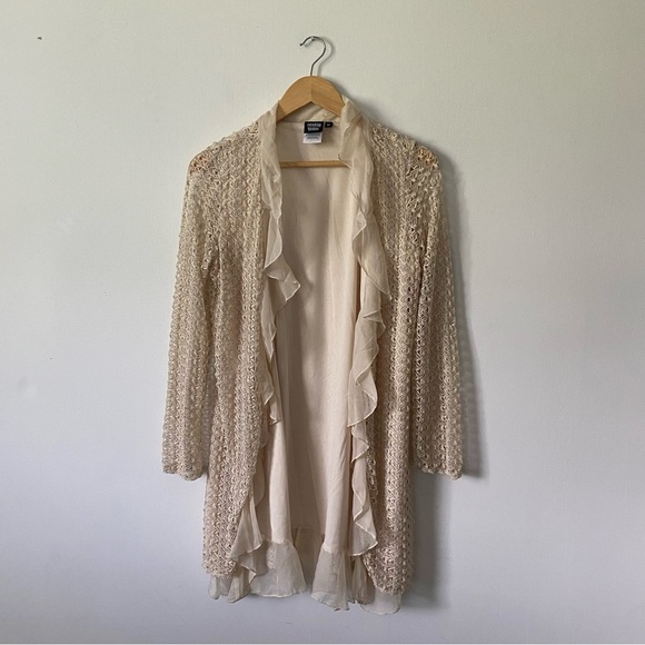 Sharon Young Beige Ruffled Cardigan EUC - Picture 1 of 7